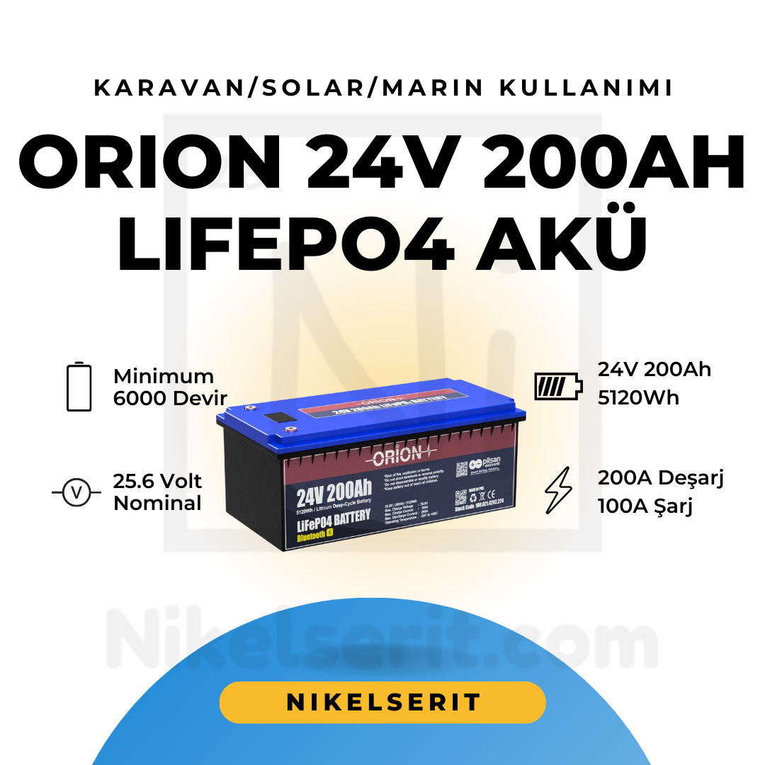 Orion LiFePO4 24V 200Ah Smart Akü Bluetooth Ekranlı