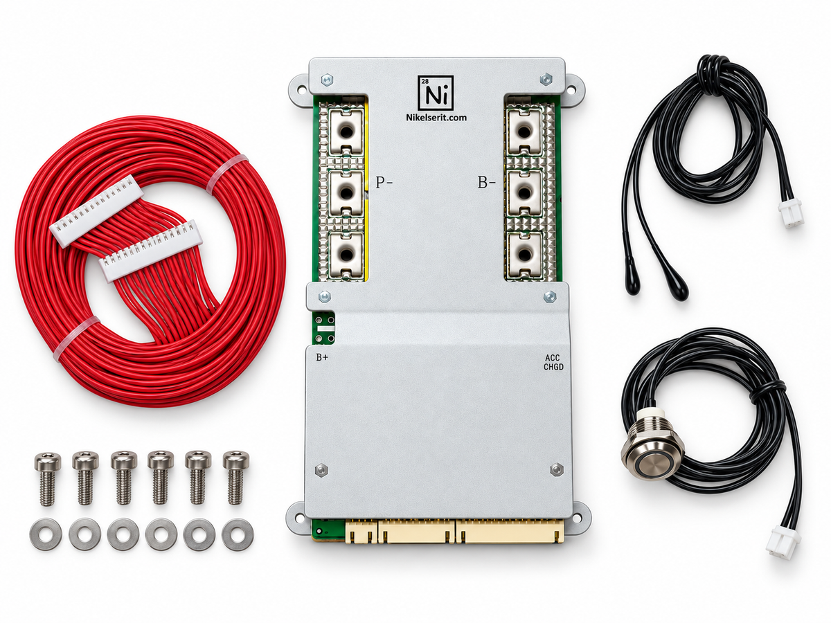 JK B2A24S30P Smart BMS, balans kabloları, sıcaklık sensörleri ve düğme seti