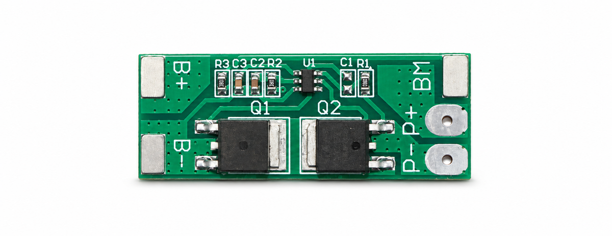 2S 10A LiFePO4 BMS devre kartının ön yüzü ve bağlantı noktaları