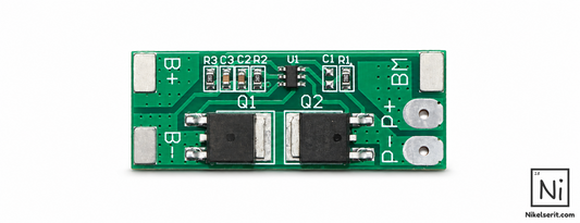 2S 10A LiFePO4 BMS devre kartının ön yüzü ve bağlantı noktaları