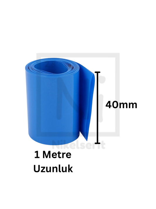 Shrink Isıyla Daralan Makaron - 40mm Genişlik x 1 Metre Uzunluk - Mavi