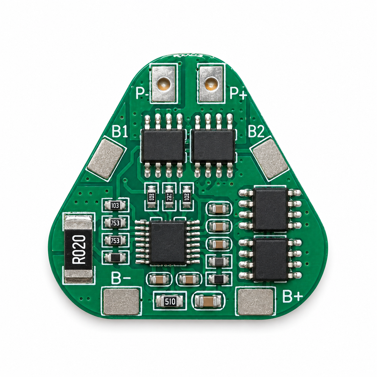 HX-3S-03 3S 8A üçgen Li-ion BMS, ön yüz ve pil bağlantı noktaları